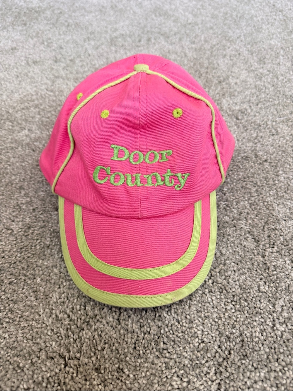 J Hats Children’s Cap “Door County” Pink and Neon Green Adjustable Using Velcro